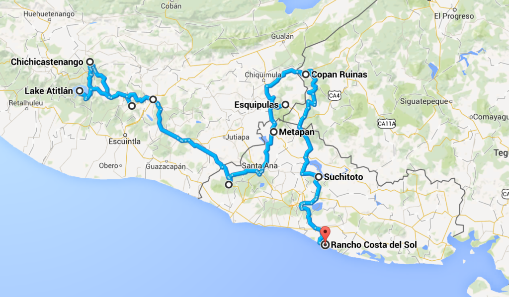 Map of the route central american triangle 2